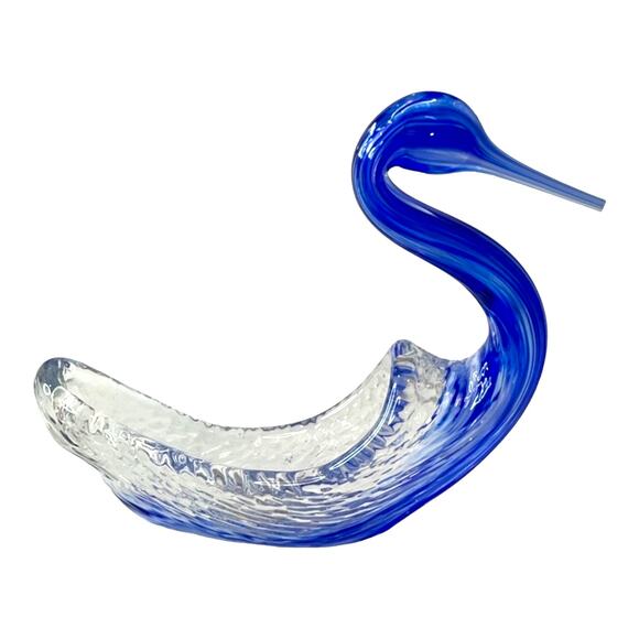 VTG Oglebay Wheeling Cobalt Blue ART GLASS SWAN Bird Trinket Box Tray Dish Vase - Picture 2 of 7